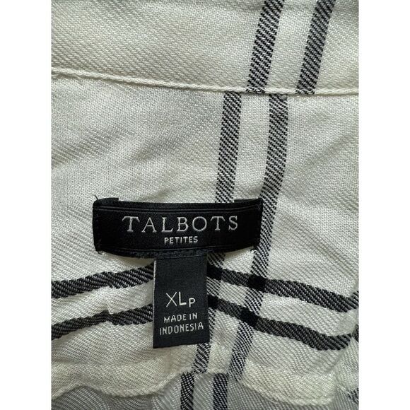 Talbots Womens XL Black Cream Plaid Button Up Long Sleeve Shirt 100% Rayon NWOT - Picture 4 of 5